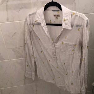 White pineapple print collared shirt